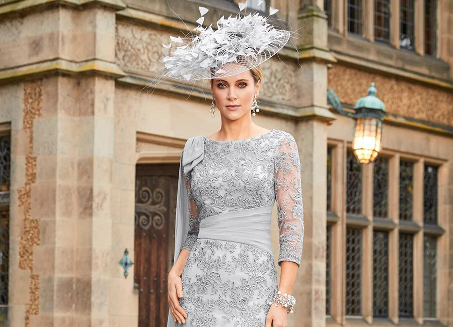 mother of the bride dresses winter 2023 Nox Anabel -ME126 Embroidered Beaded Applique Satin Sheath Dress 14W / CAPPUCCINO