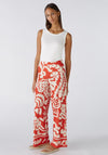 Oui Paisley Silk Touch Wide Leg Trouser, Red & White