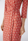 Oui Heart Pattern Silk Touch Knee Length Dress, Red & White