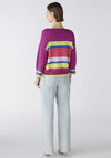 OUI Round Neck Cotton Blen Striped Sweater, Lilac Green