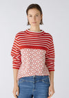 Oui Pattern Mix Knit Sweater, Off White & Red