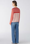 Oui Pattern Mix Knit Sweater, Off White & Red