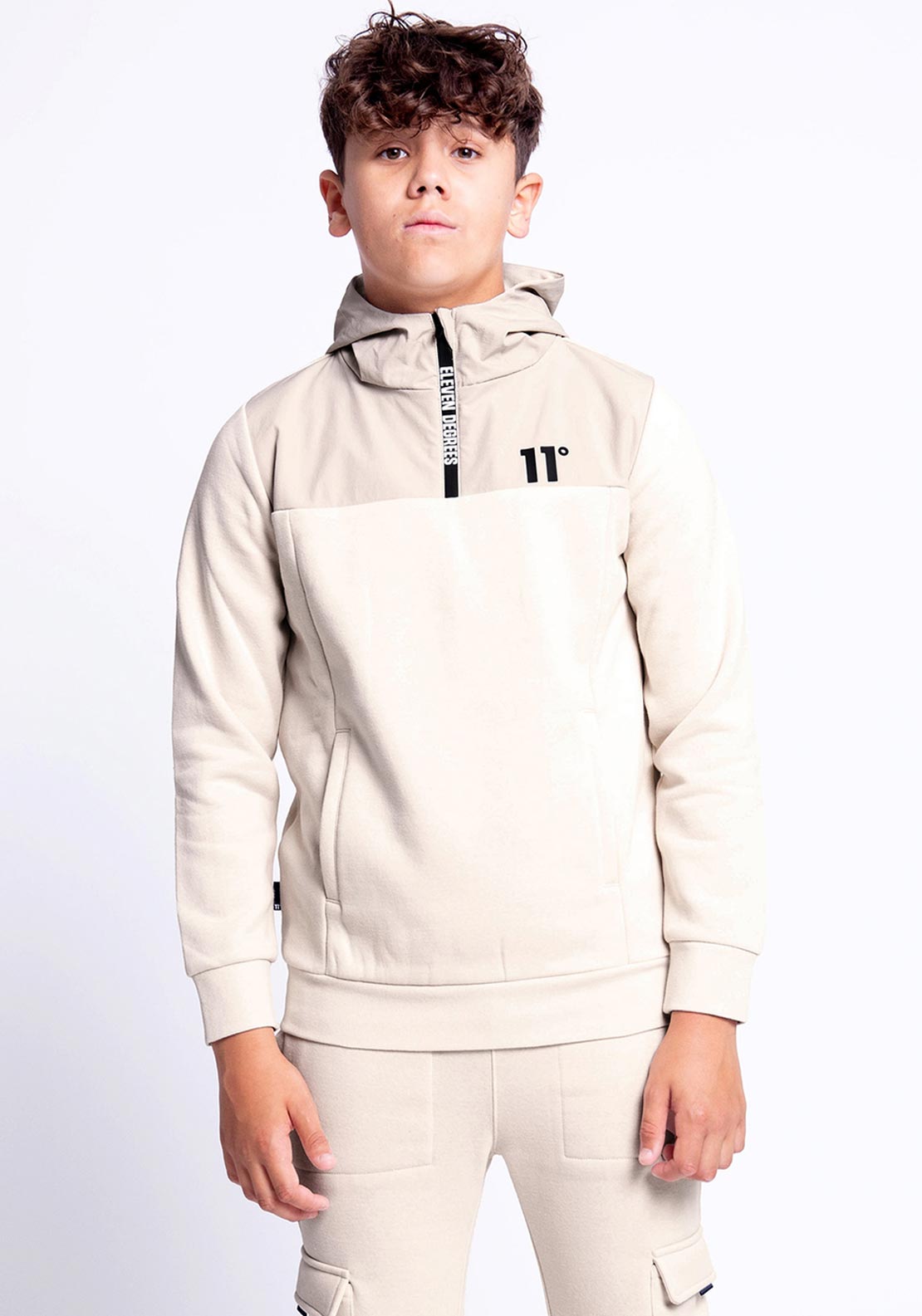 11Degees Boys Quarter Zip Long Sleeve Hoodie, Cream McElhinneys
