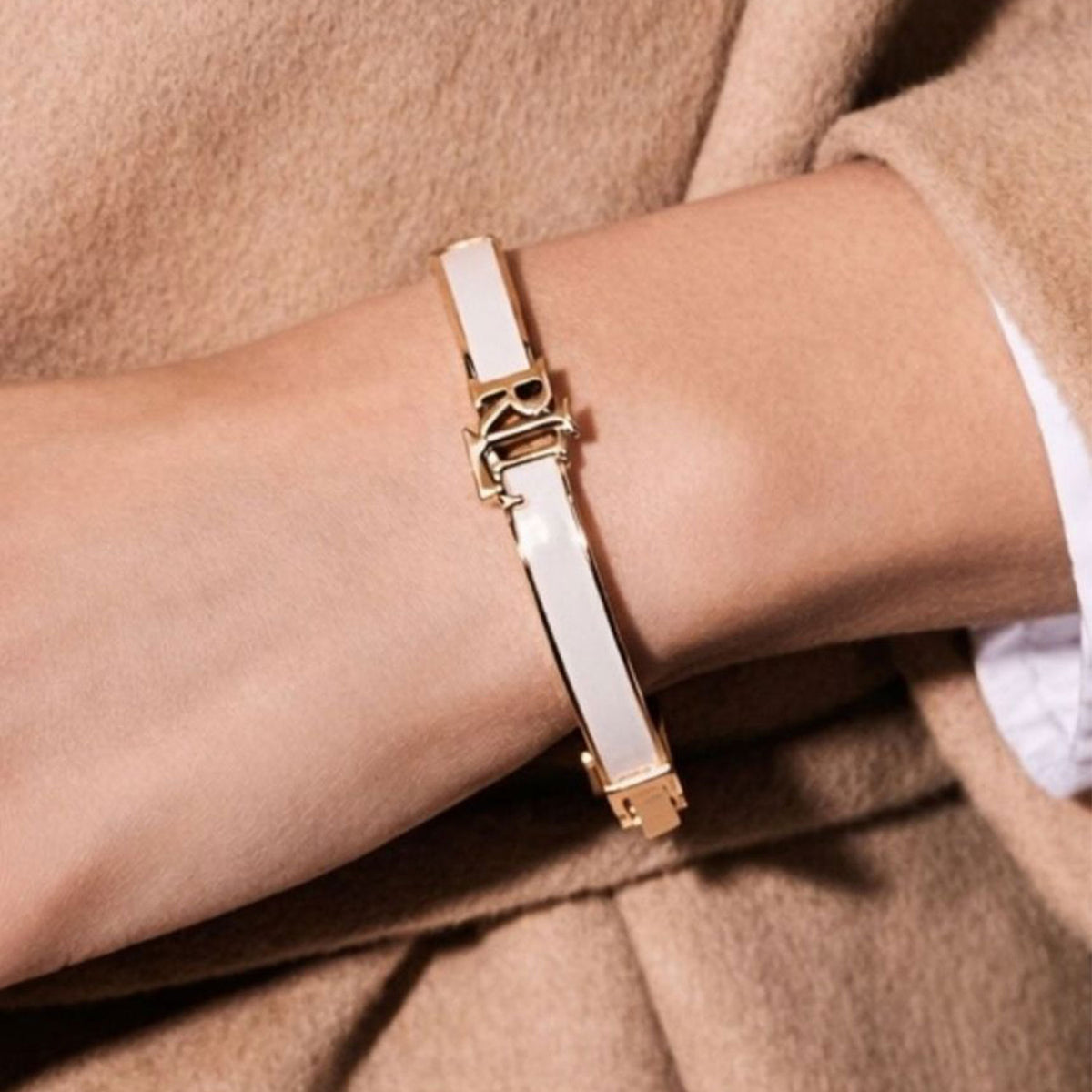 Ralph Lauren White Hinge Bangle, Gold
