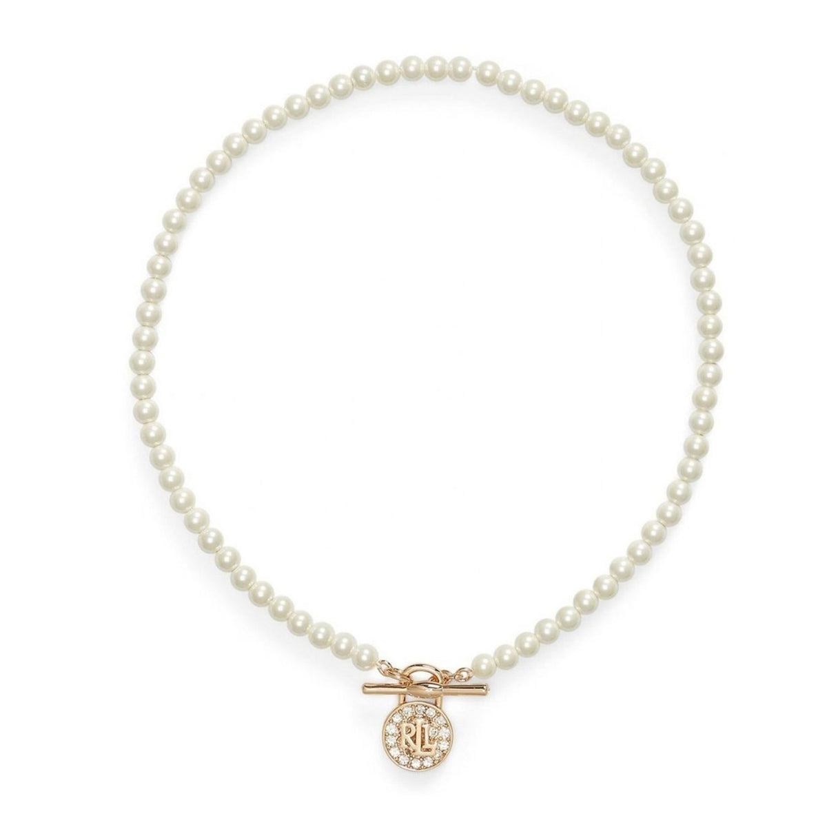 Ralph Lauren Faux Pearl & Logo Pavé Padlock Necklace, Gold