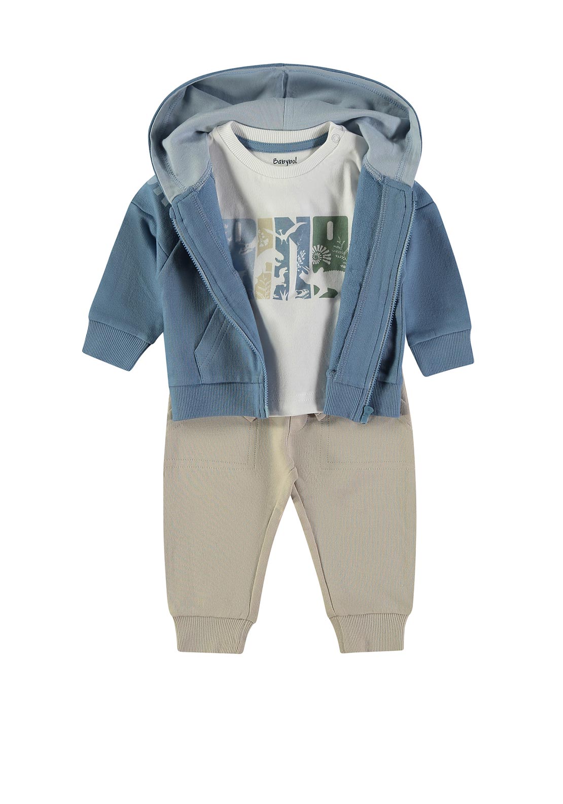 Babybol Baby Boy Dino 3 Piece Tracksuit, Blue Multi