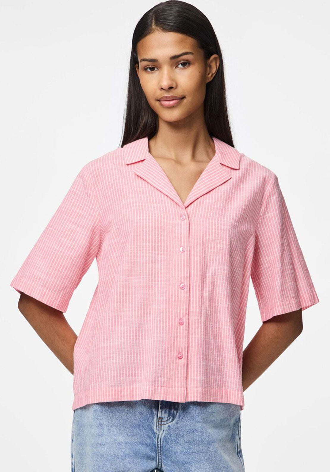 Pieces Apia Linen Blend Short Sleeve T-Shirt, Pink