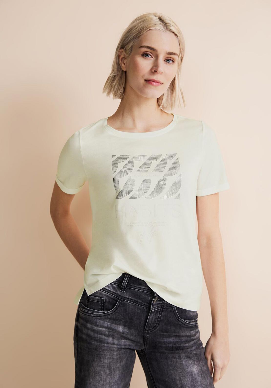Street One T-Shirt, - McElhinneys White Embellished Print
