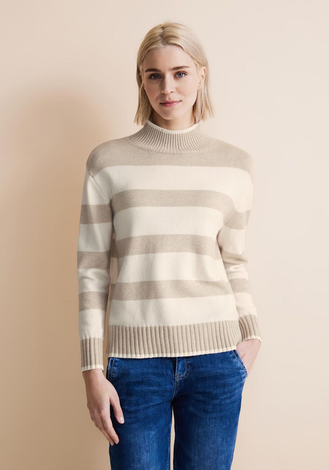 High Lucid Sweater, Knit - Street Stripe Neck White One McElhinneys