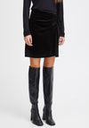 Ichi Lavanny Velour Ruched Mini Skirt, Black