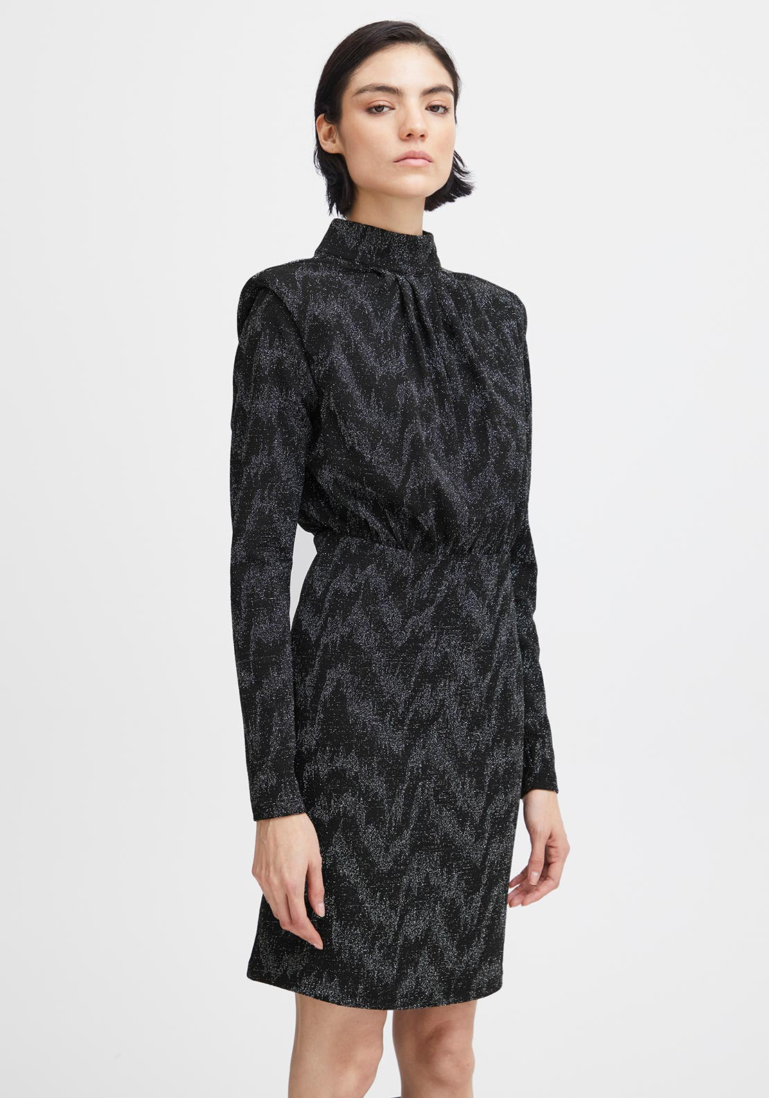 jaida mini dress Ichi Jaida Shimmery Zig Zag Mini Dress, Black