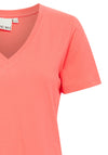 Ichi Palmer V-Neck T-Shirt, Hot Coral