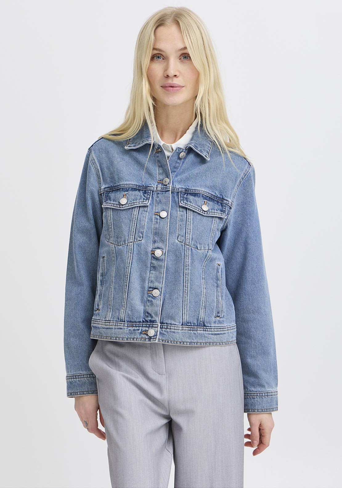 b.young Kerina Buttoned Denim Jacket, Blue