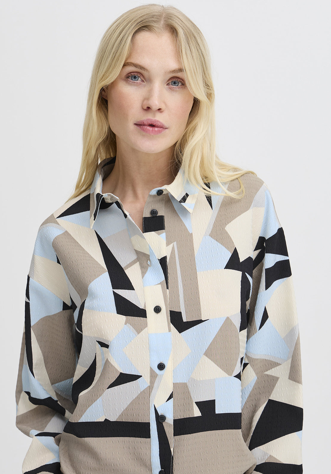 b.young Favia Geometric Print Shirt, Blue Multi