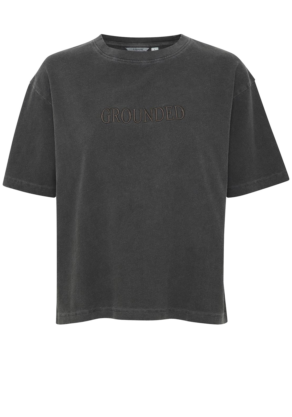b.young Rach Washed Embroidered T Shirt, Grey