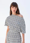 Kameya One Shoulder Oval Print Maxi Dress, Ecru