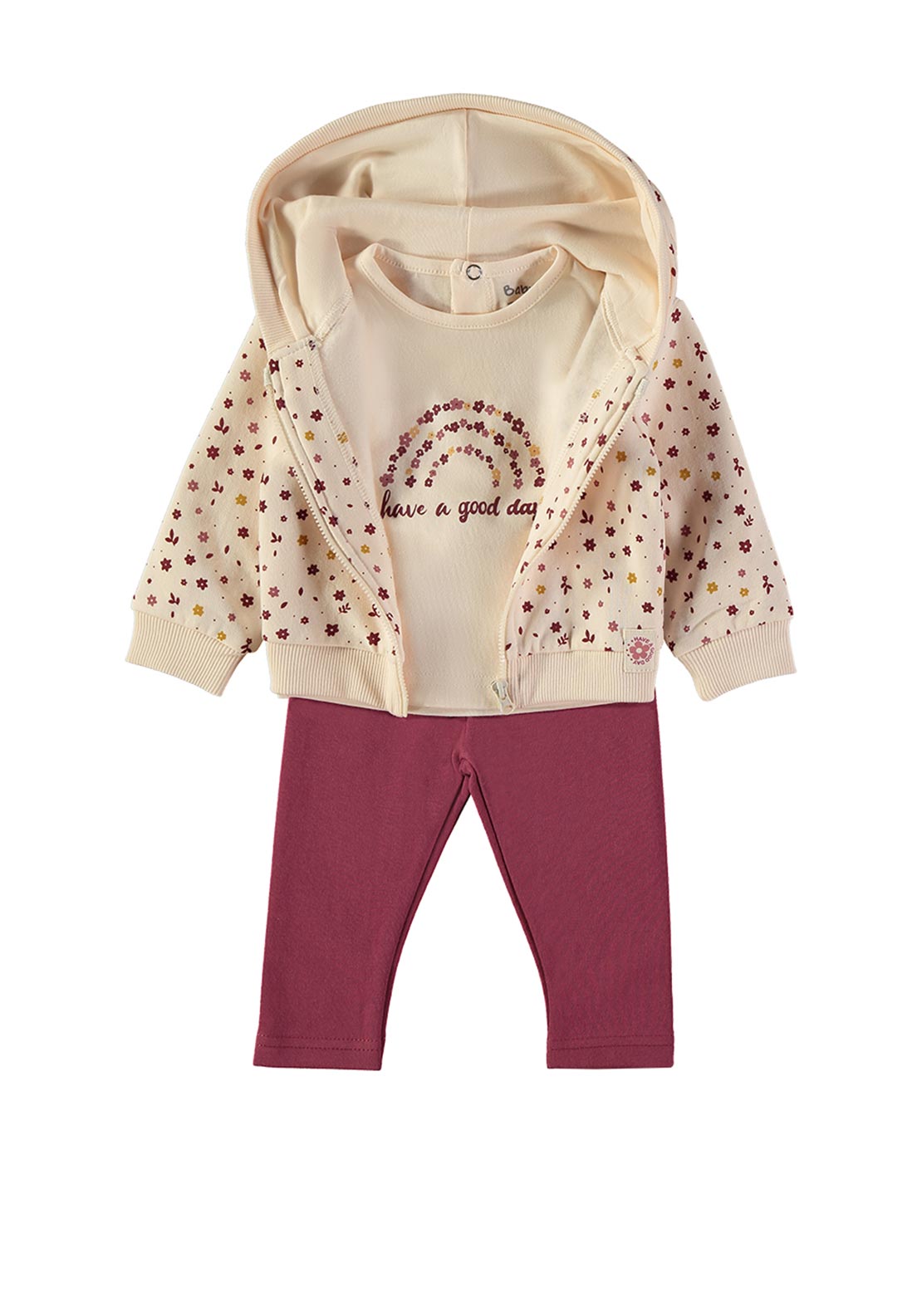 Babybol Baby Girl Floral 3 Piece Set, Beige