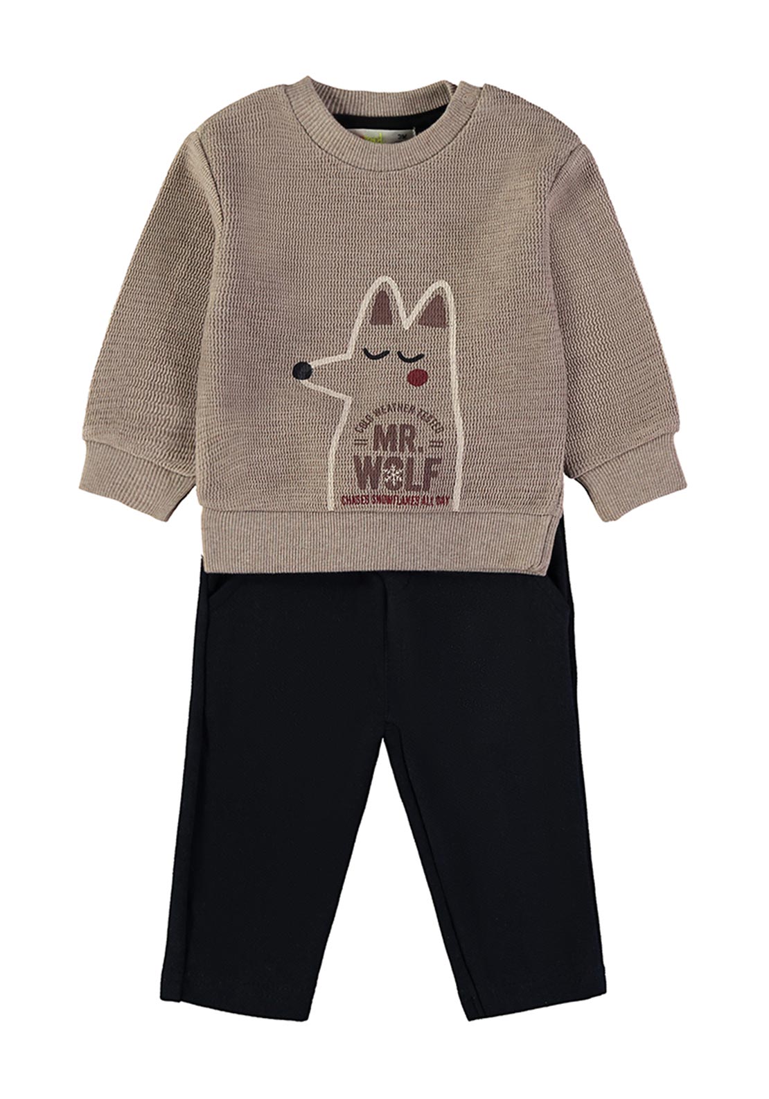 Babybol Baby Boy Mr Wolf Jumper and Trouser Set, Beige