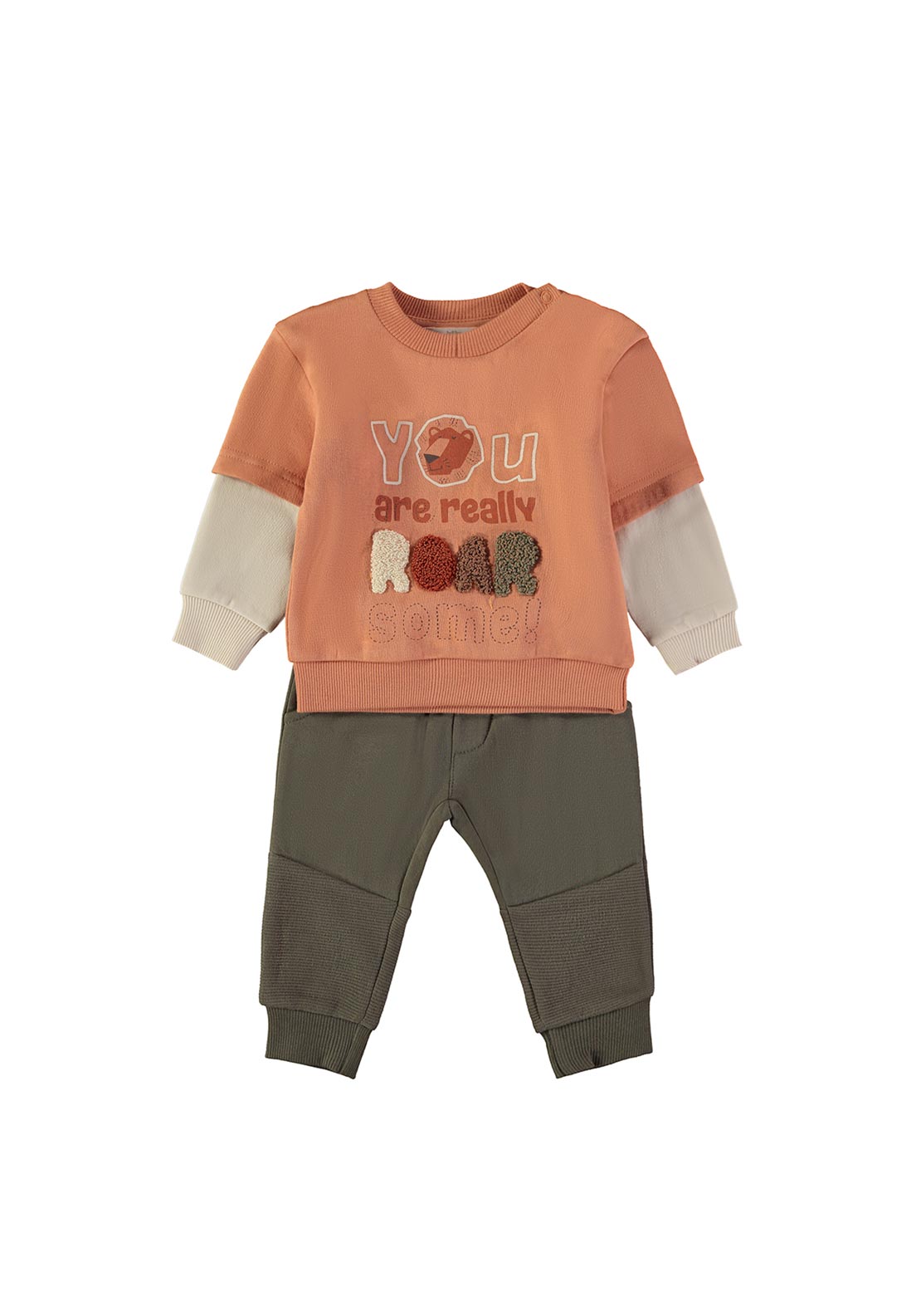 Babybol Baby Boy Roarsome Sweater and Jogger Set, Orange