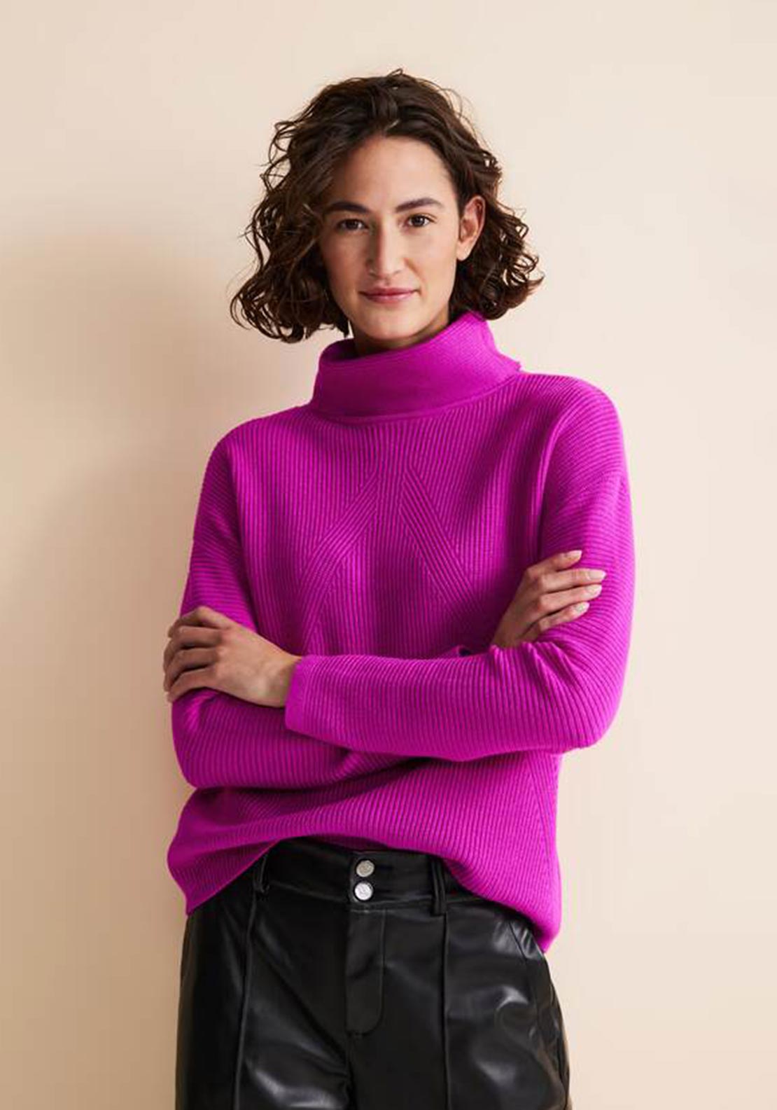 Street One Ribbed Turtleneck Sweater, Purple Cosy Pink McElhinneys