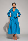 Moskada Amanda Tie Waist Taffeta Midi A-line Dress, Blue