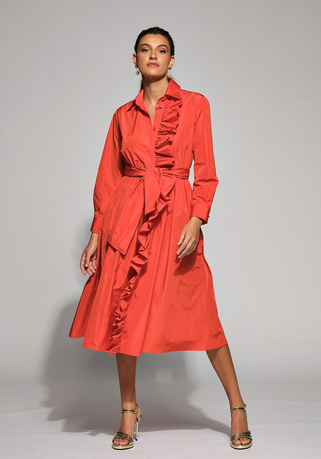 angela taffeta midi dress Angela Long Sleeve Midi Dress