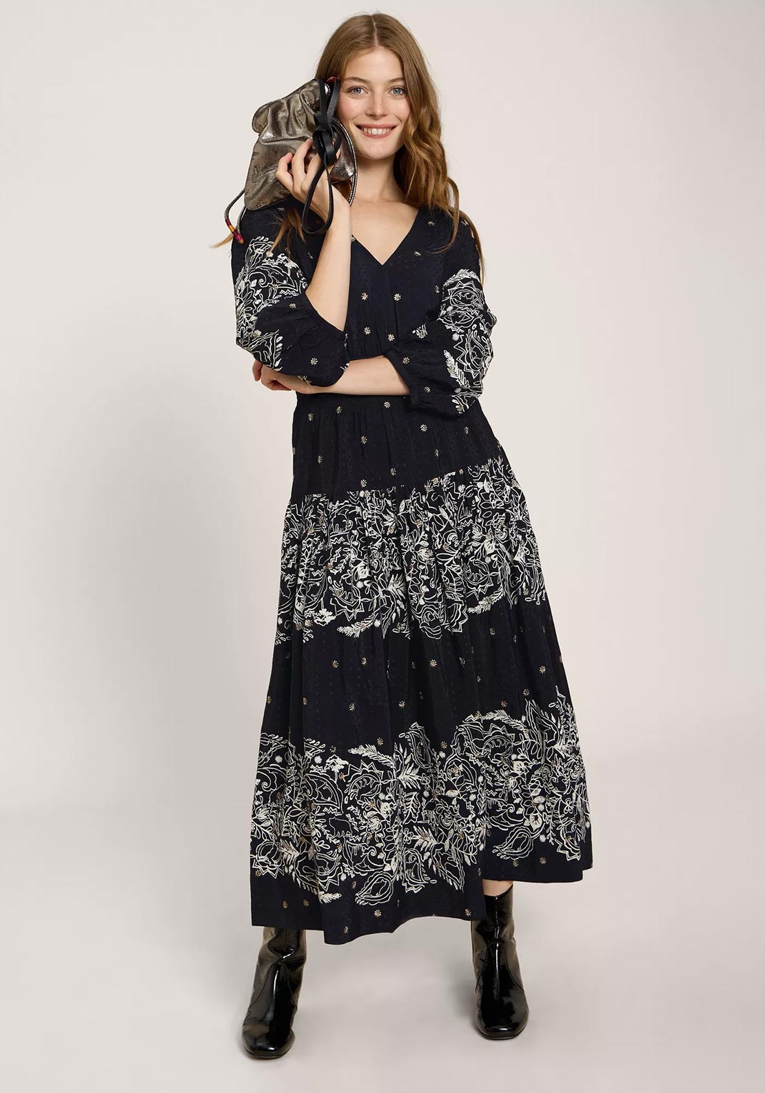 green emerald velvet dress White Stuff Womens Maeve Embroidered Midid Dress Ivory Multi main image 0