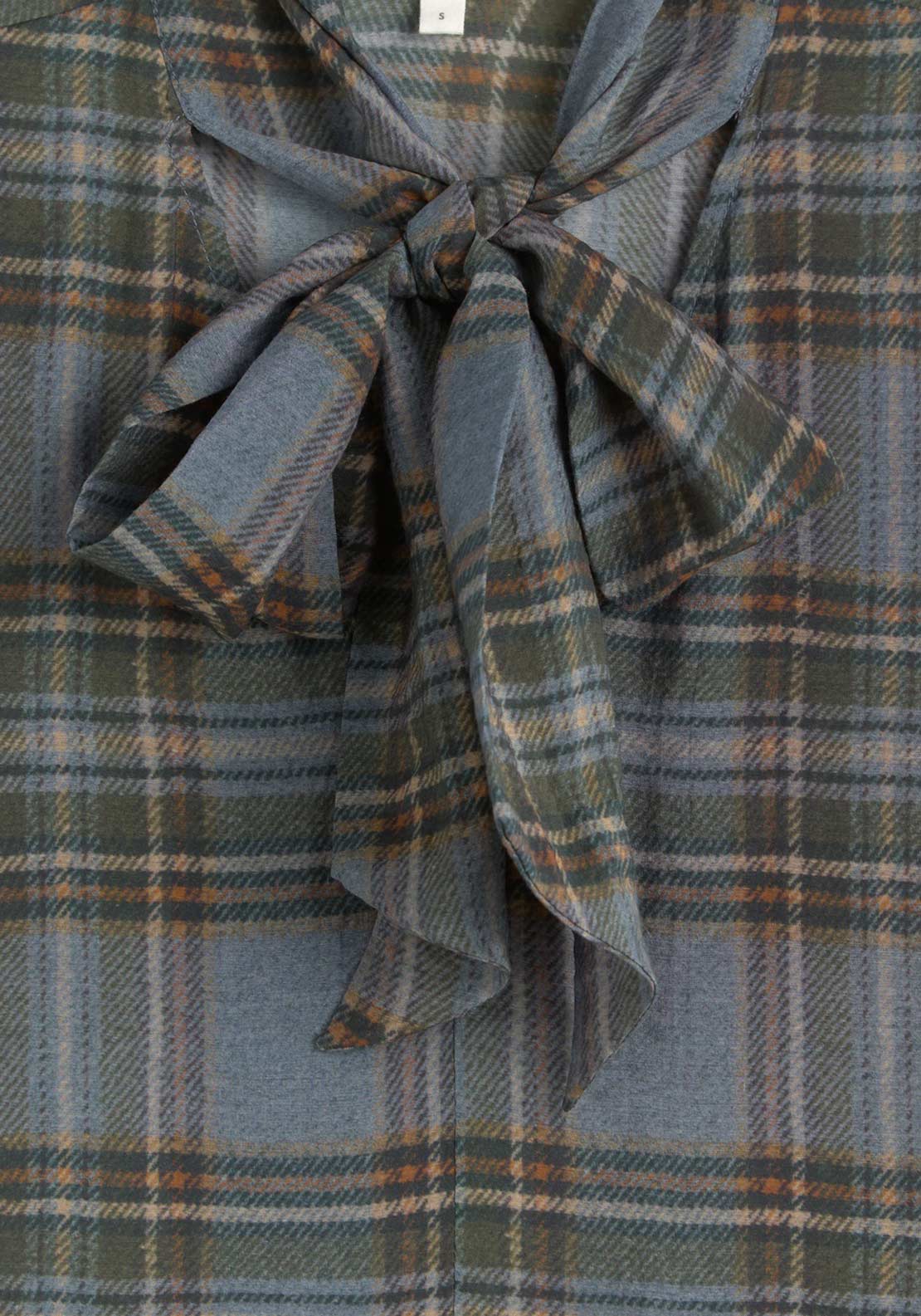 YERSE Check Tie Detail V-Neck Shirt, Blue