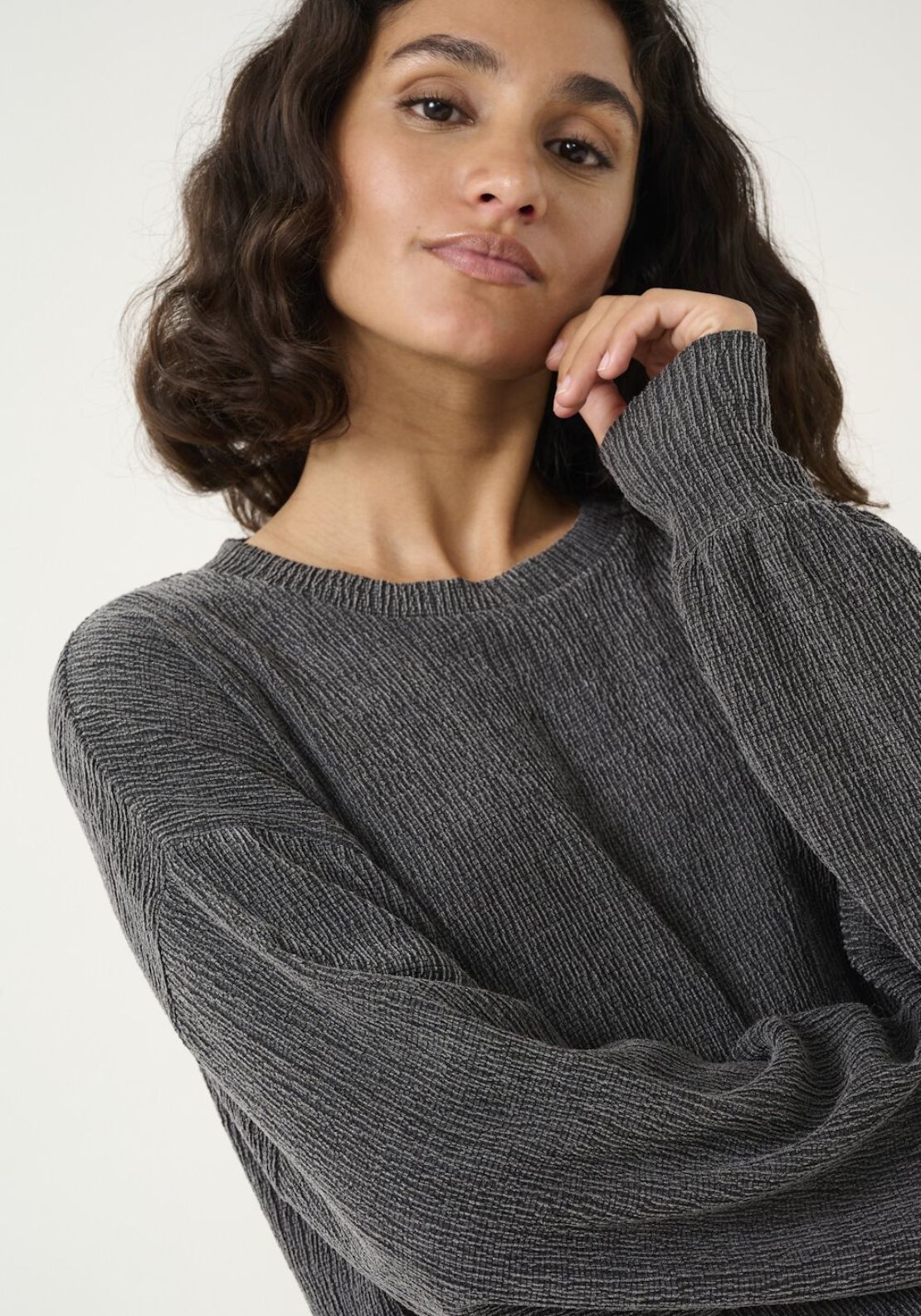 Kaffe Olga Textured Top, Dark Grey