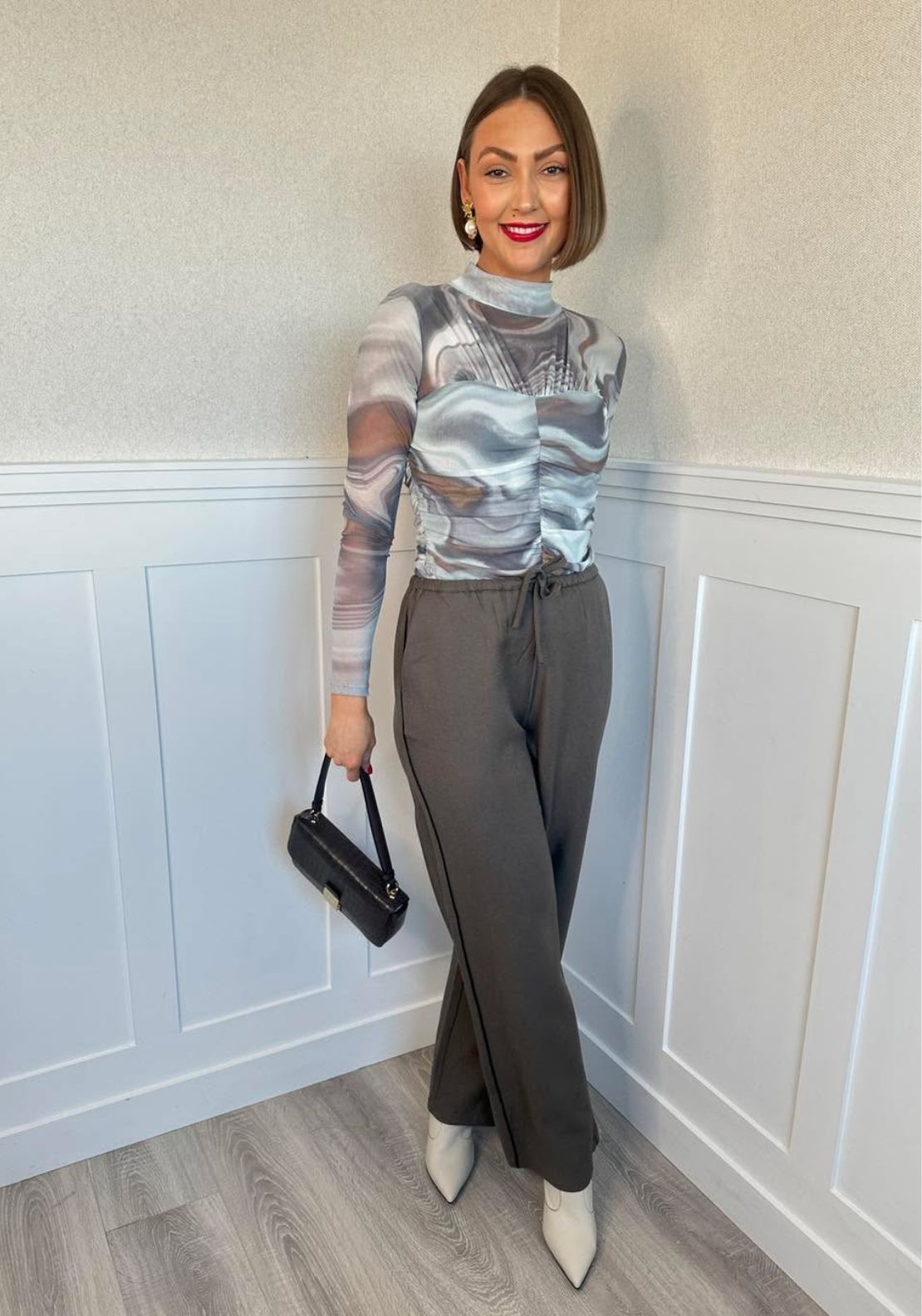 Noisy May Judith Funnel Mesh Top, Grey