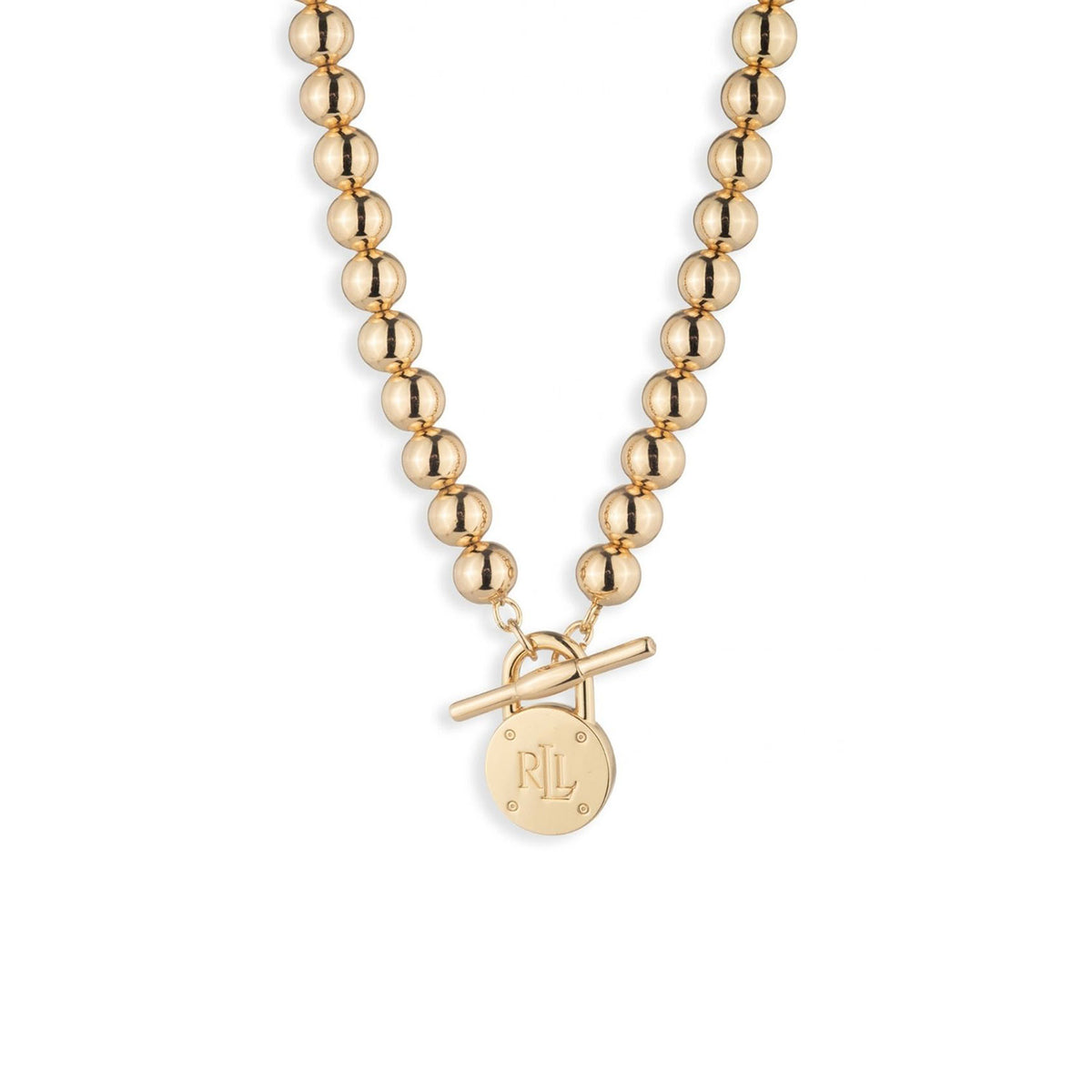 Ralph Lauren Beaded Logo Padlock T-Bar Necklace, Gold