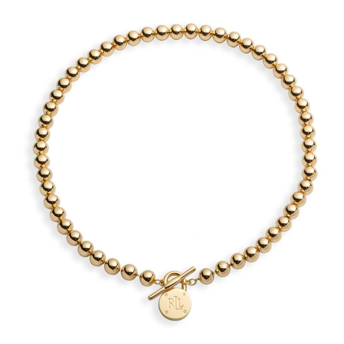 Ralph Lauren Beaded Logo Padlock T-Bar Necklace, Gold