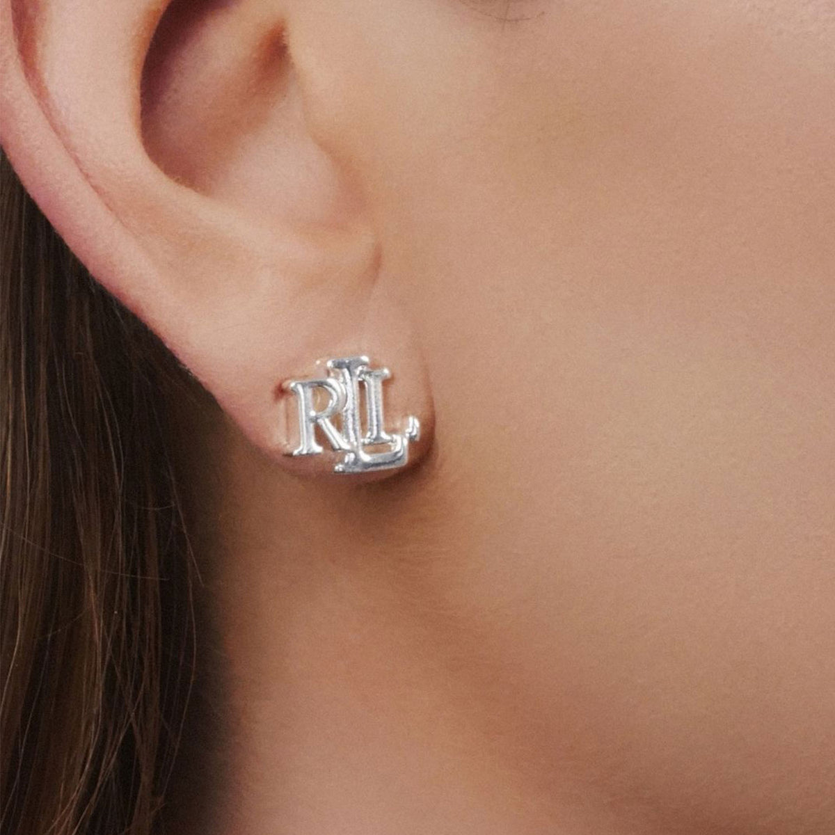 Ralph Lauren Logo Stud Earrings, Silver