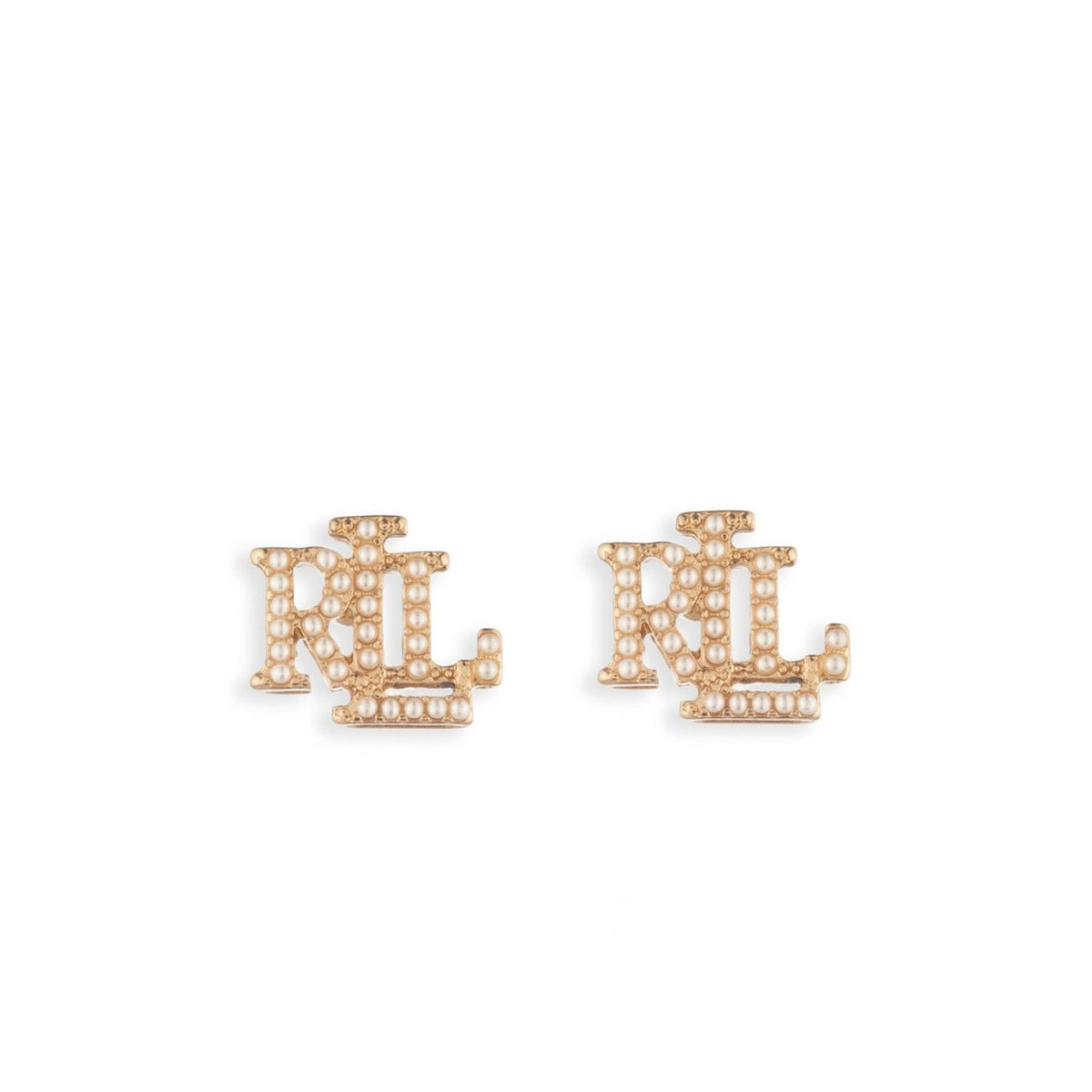 Ralph Lauren Faux Pearl Logo Stud Earrings, Gold