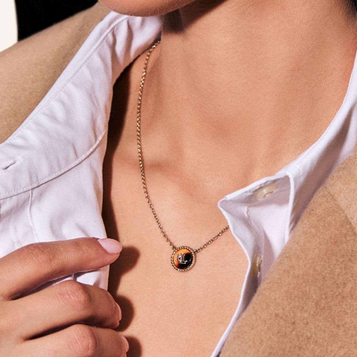 Ralph Lauren Tortoise Logo Pendant Necklace, Gold