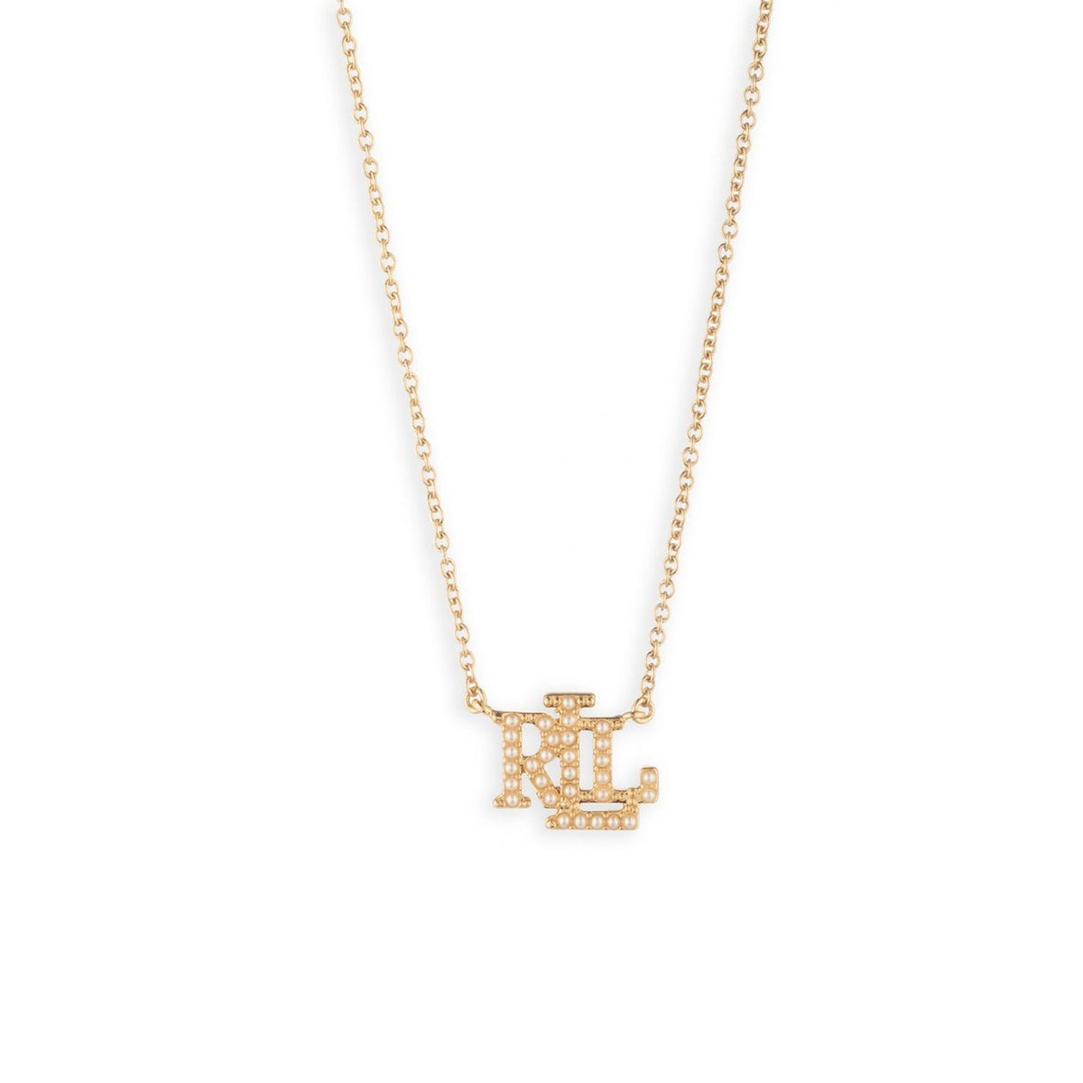 Ralph Lauren Faux Pearl Logo Pendant Necklace, Gold