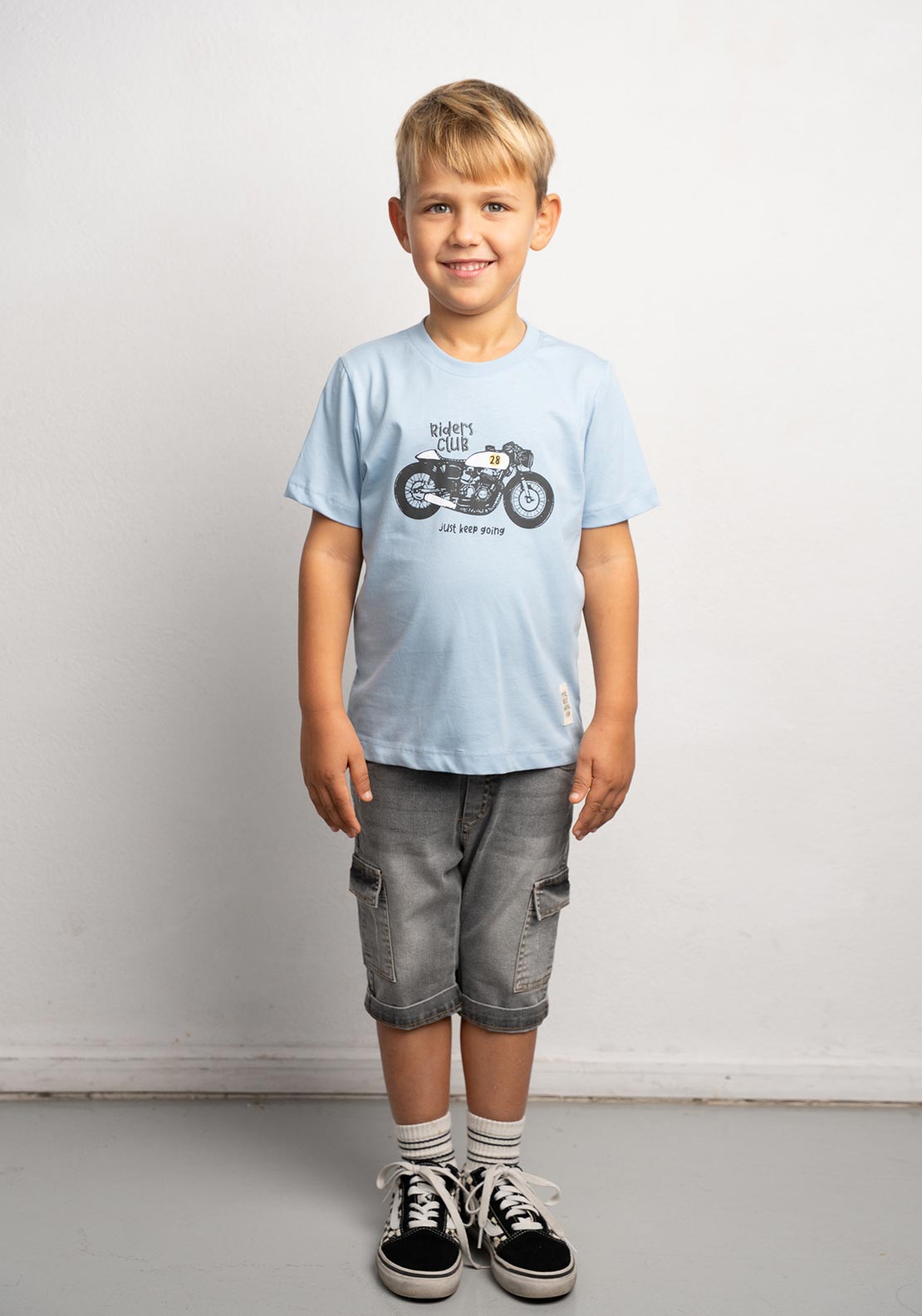 Hashtag Mini Boy Motorbike Tee and Short Set, Blue
