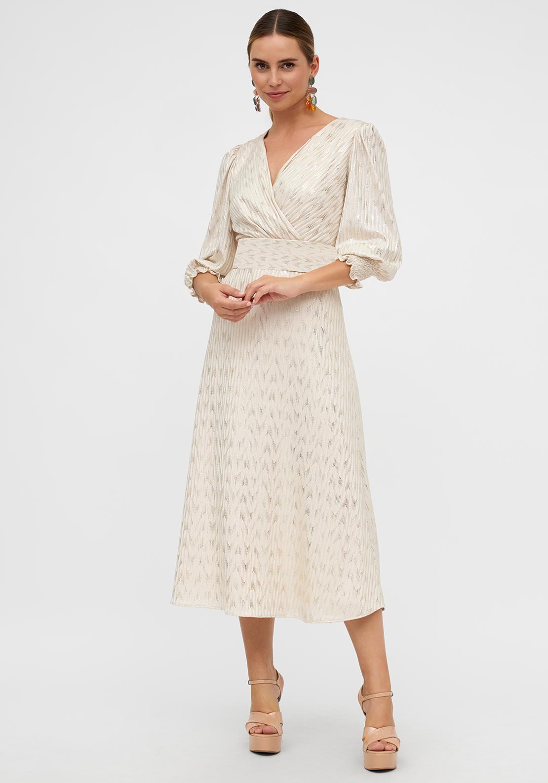 Role Mode Marma Metallic Belted Dress, Gold - McElhinneys