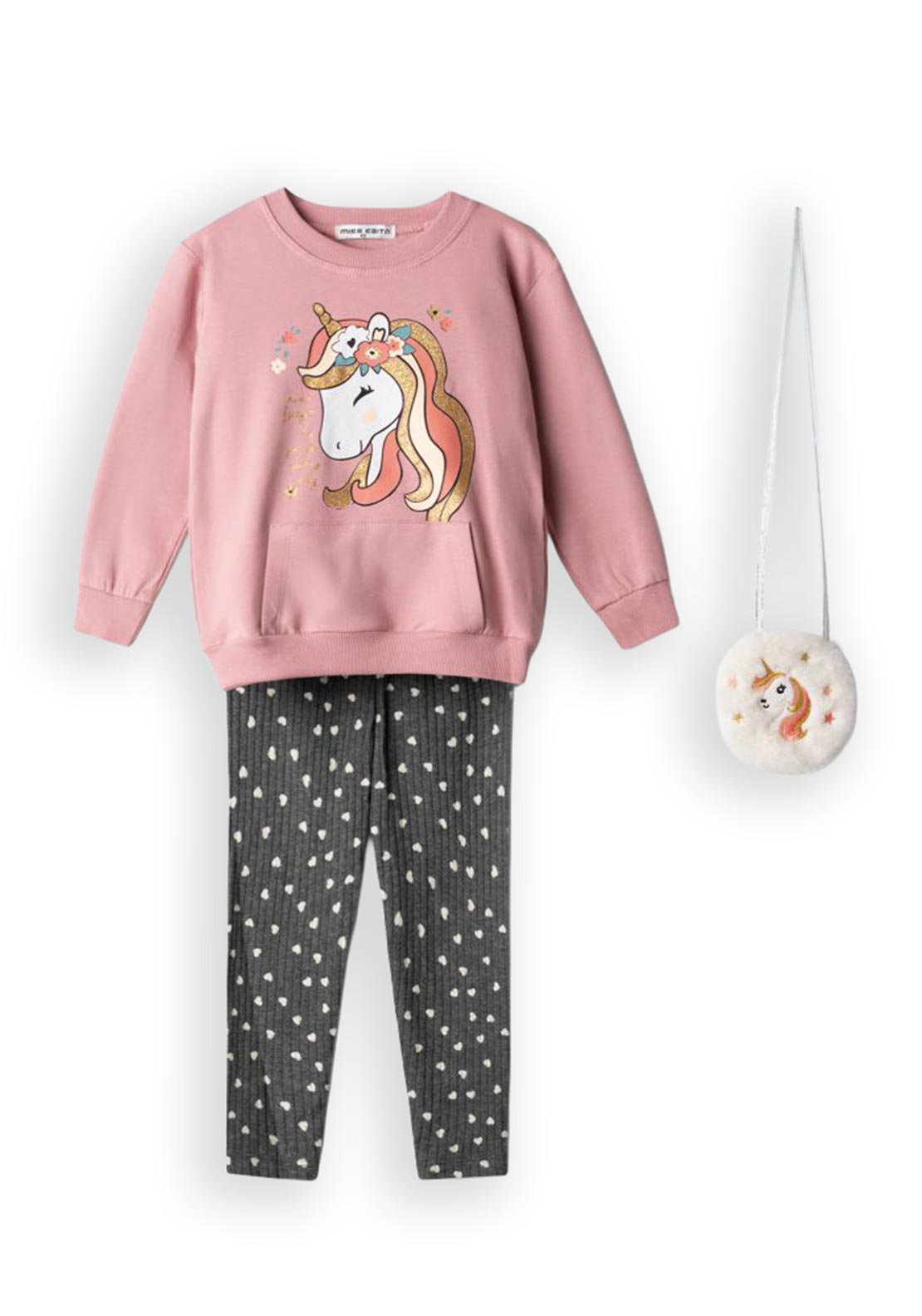 Ebita Mini Girl Unicorn Sweater and Legging Set, Pink