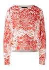 Oui Round Neck Ornate Print Cotton Sweater, Off-White & Red
