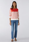 Oui Side Slit Striped Cotton Sweater, Red & White