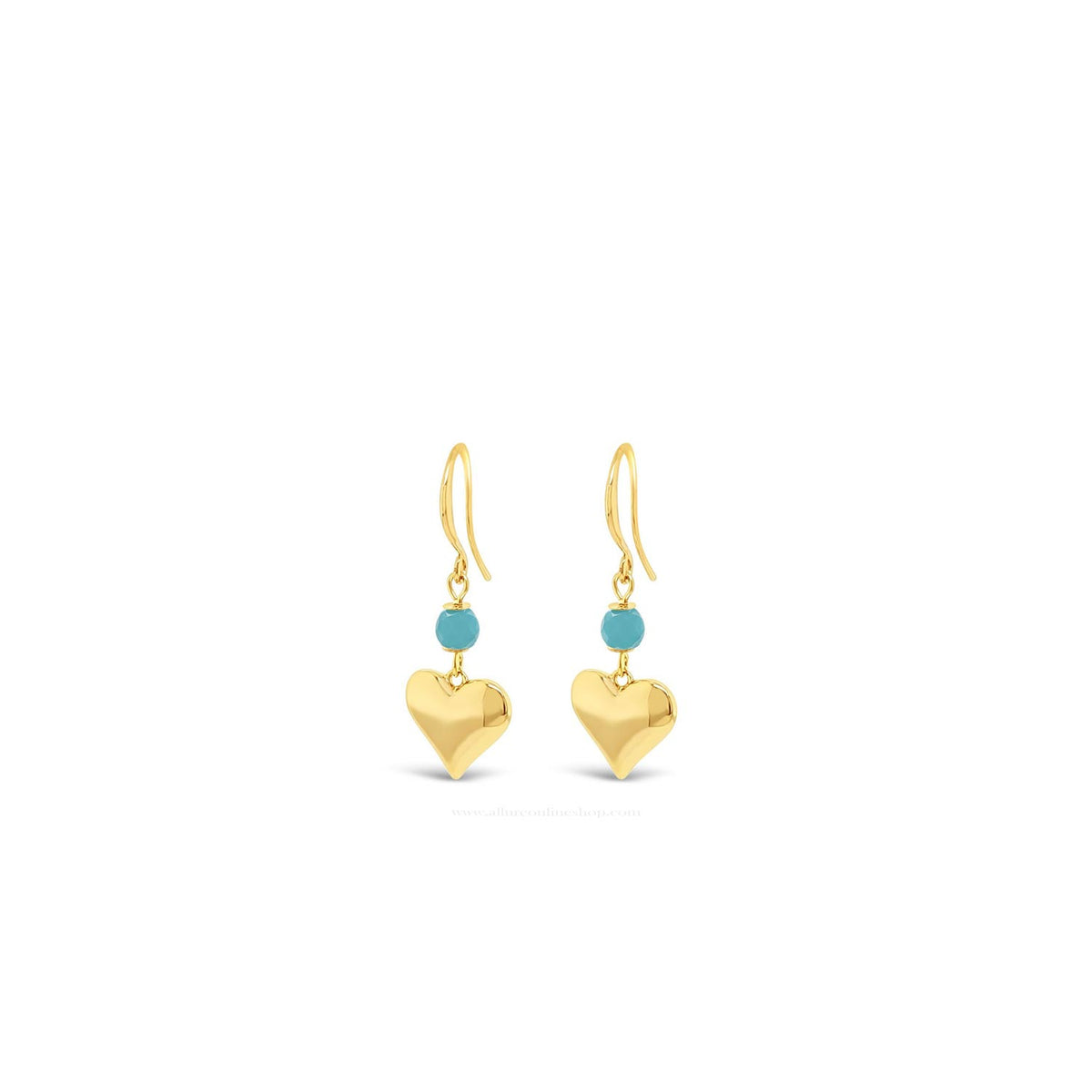 Absolute Turquoise Bead Heart Drop Earrings, Gold - McElhinneys