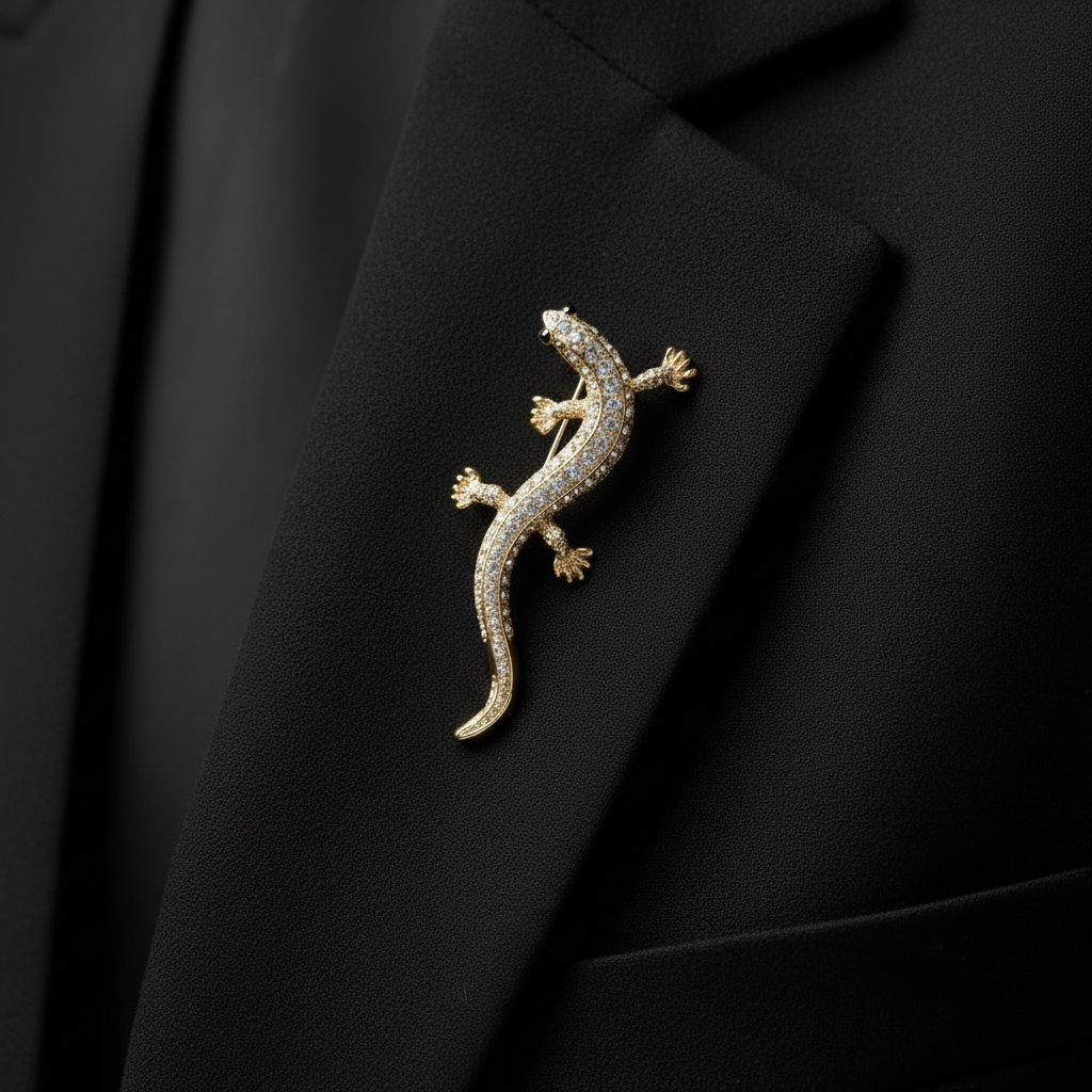 Absolute CZ Lizard Brooch, Gold