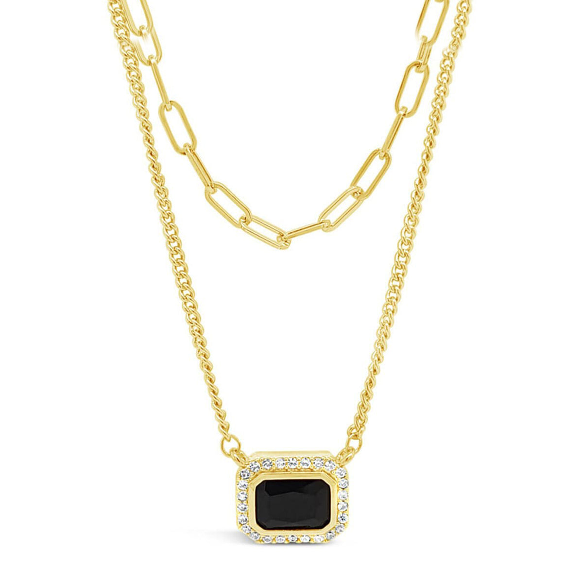 Absolute Double Row Halo Pendant Necklace, Gold & Black