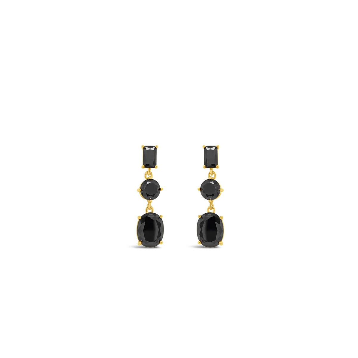 Absolute Elegant Onyx CZ Drop Earrings, Gold