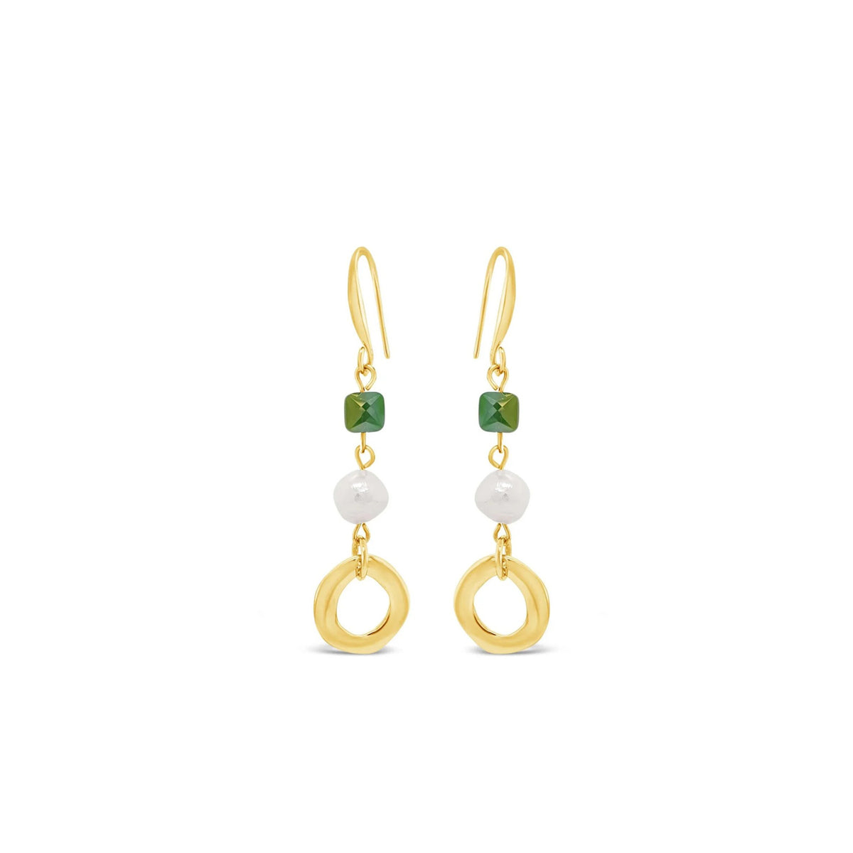 Absolute Green Bead & Pearl Drop Earrings, Gold