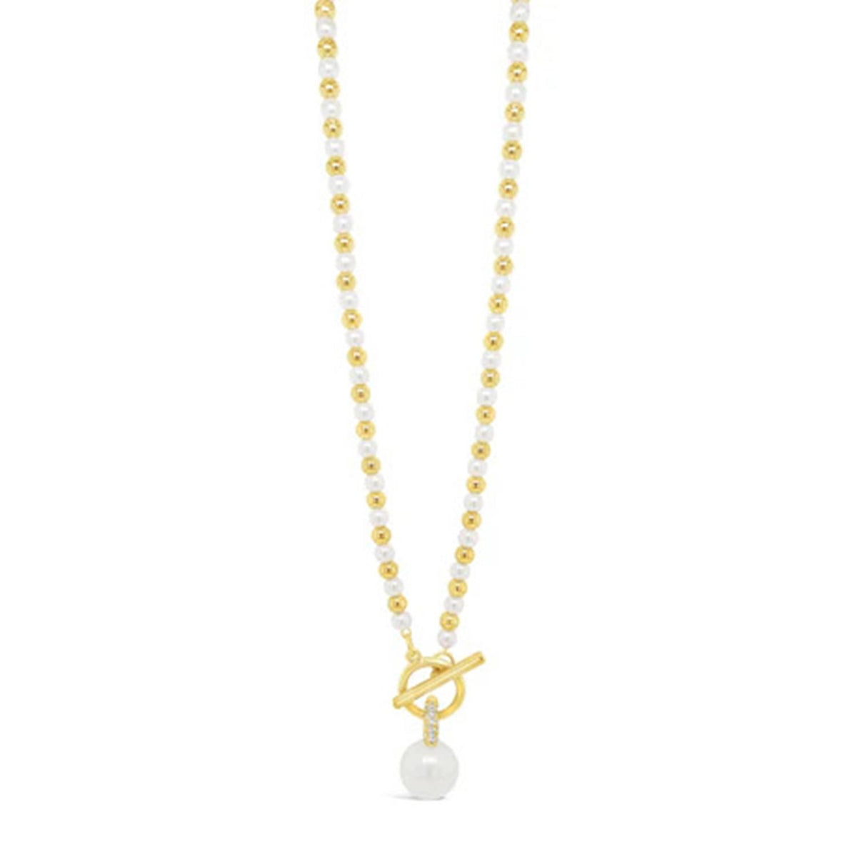 Absolute Pearl Pendant T-Bar Necklace, Gold