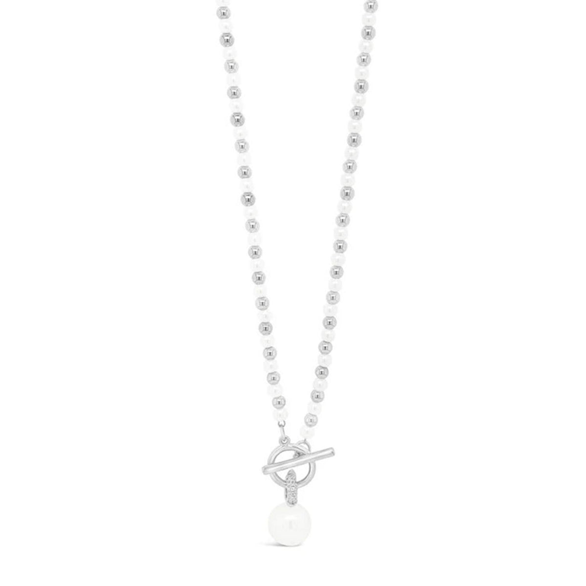 Absolute Pearl Pendant T-Bar Necklace, Silver