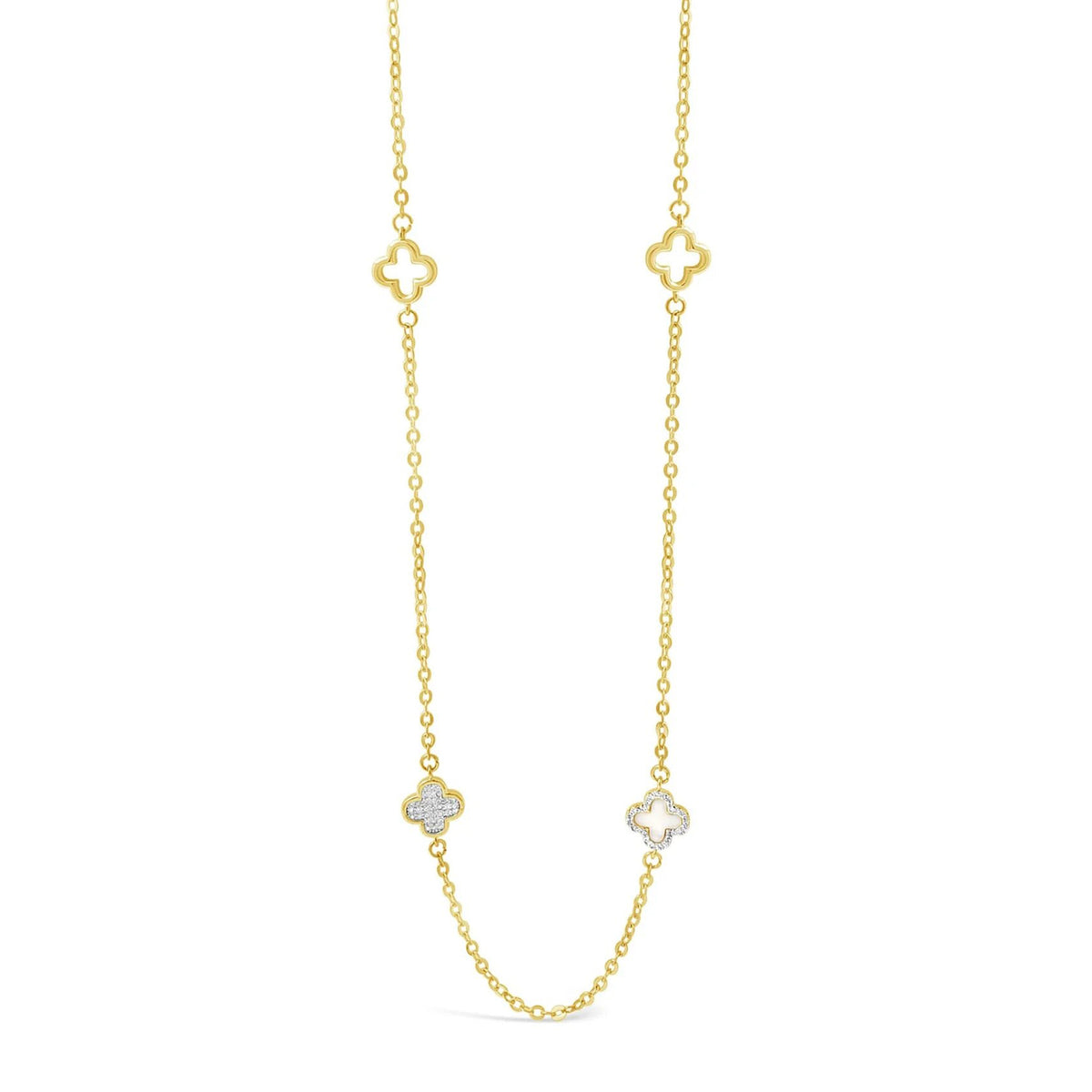 Absolute Pearl & CZ Petal Long Necklace, Gold