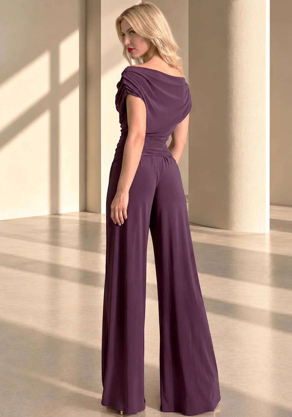 Atom Label Carbon Off The Shoulder Jumpsuit, Blackcurrant Purple